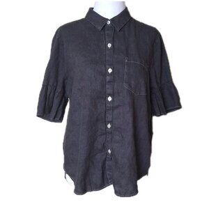 LORD & TAYLOR  BLACK LINEN RUFFLE SLEEVE BLOUSE SIZE LARGE